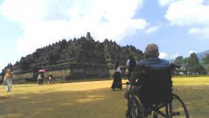 Borobudur from outside. Travel with a wheelchair in Yogyakarta